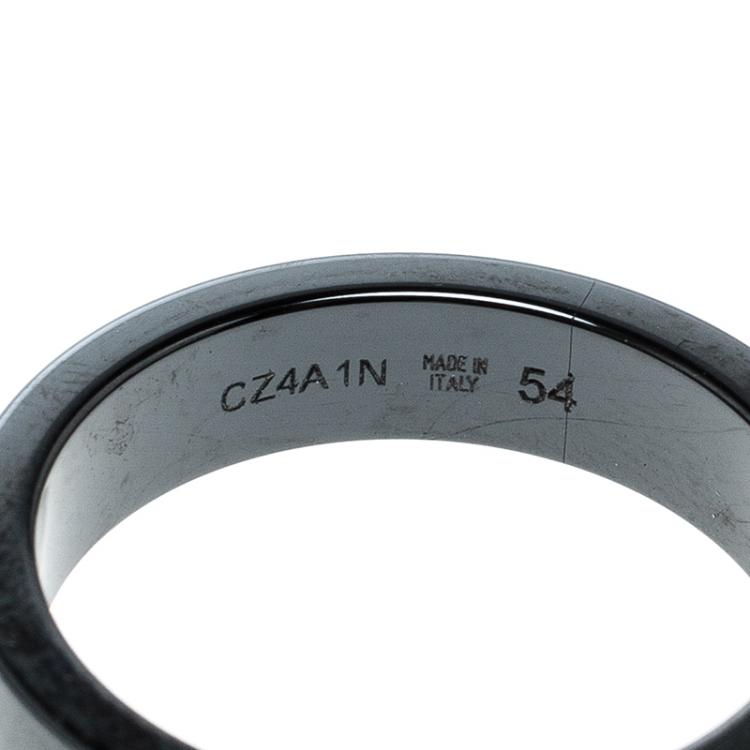 Pre Owned Bvlgari Diamond Black Ceramic Band Ring Size 54