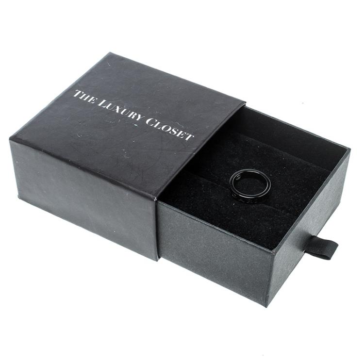 Pre Owned Bvlgari Diamond Black Ceramic Band Ring Size 54