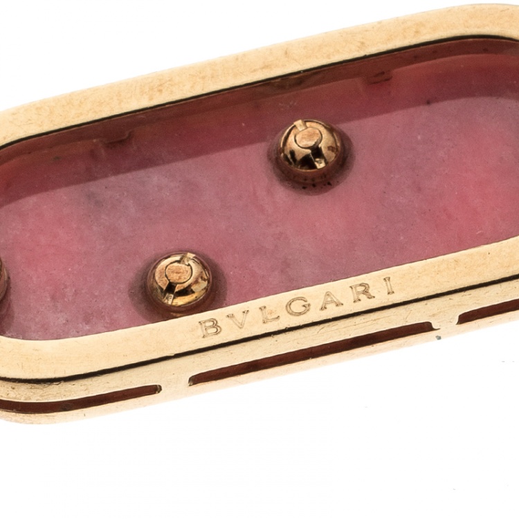 Pre Owned Bvlgari Vintage Rhodochrosite Inlay 18k Yellow Gold Clip-on Drop Earrings