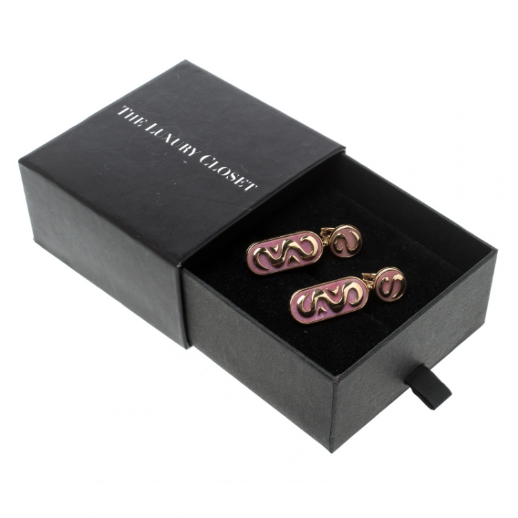 Pre Owned Bvlgari Vintage Rhodochrosite Inlay 18k Yellow Gold Clip-on Drop Earrings