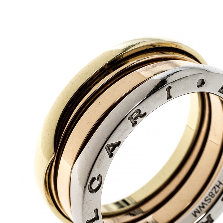 Pre Owned Bvlgari B Zero1 18k Three Tone Gold Band Ring Size 57