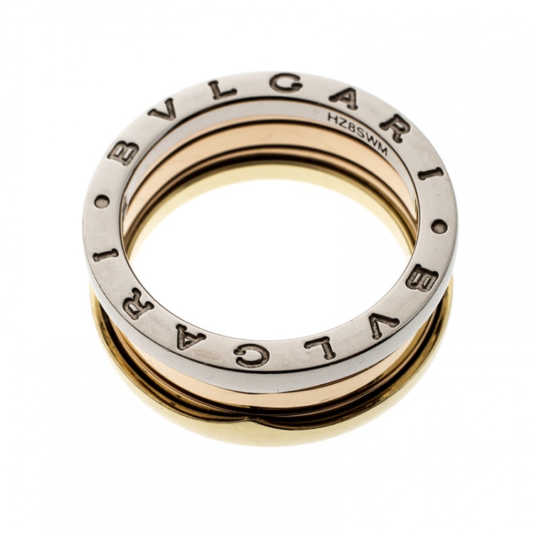 Pre Owned Bvlgari B Zero1 18k Three Tone Gold Band Ring Size 57
