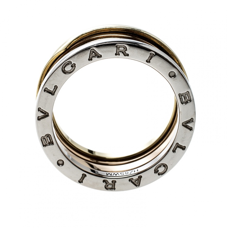 Pre Owned Bvlgari B Zero1 18k Three Tone Gold Band Ring Size 57