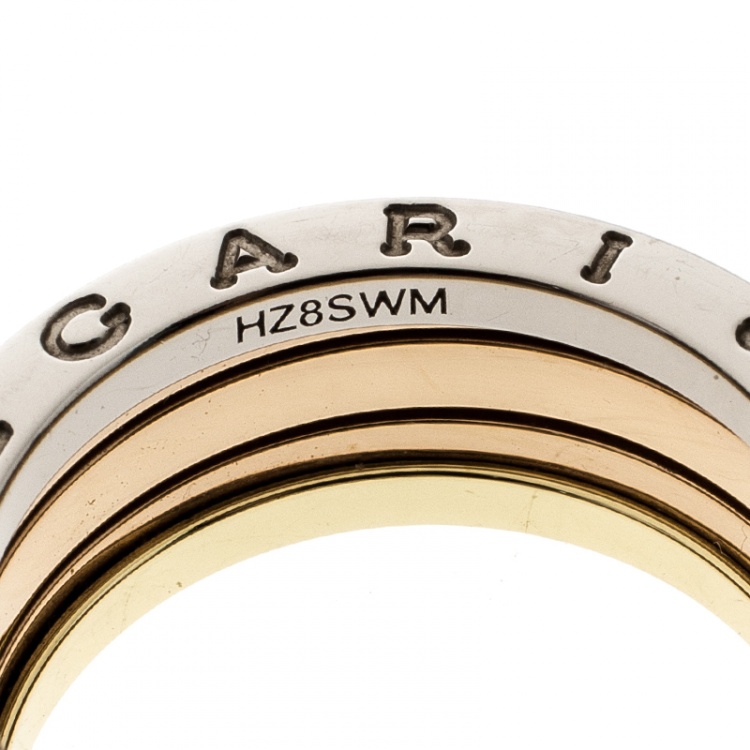 Pre Owned Bvlgari B Zero1 18k Three Tone Gold Band Ring Size 57
