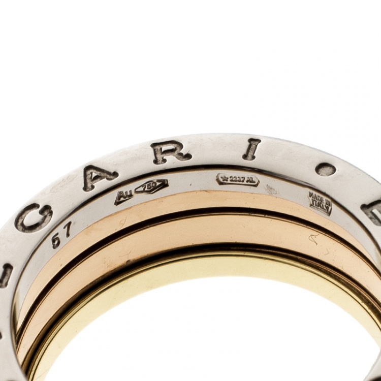 Pre Owned Bvlgari B Zero1 18k Three Tone Gold Band Ring Size 57