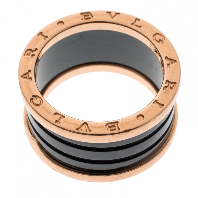 Pre Owned Bvlgari B.Zero1 Ceramic 18k Rose Gold  4-Band Ring Size 58