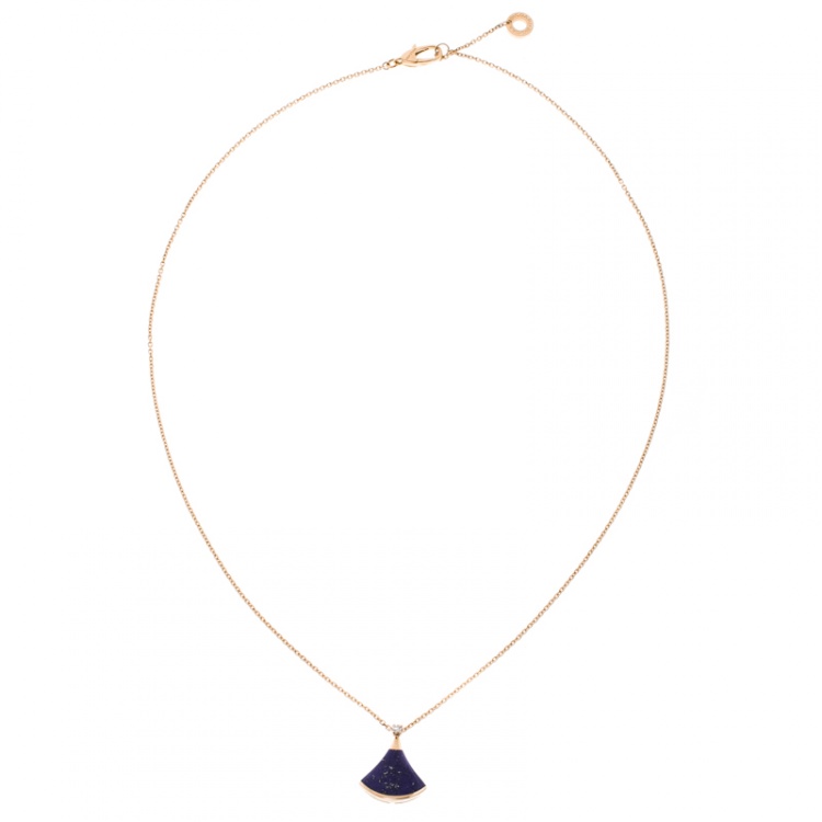 Pre Owned Bvlgari Divas' Dream Diamond Lapis Lazuli 18k Rose Gold Pendant Necklace