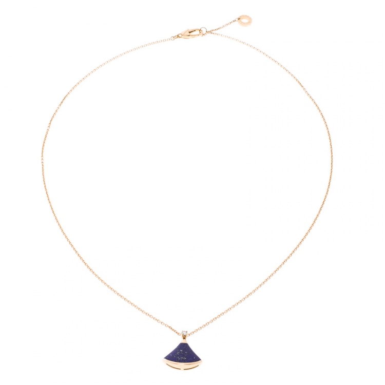 Pre Owned Bvlgari Divas' Dream Diamond Lapis Lazuli 18k Rose Gold Pendant Necklace