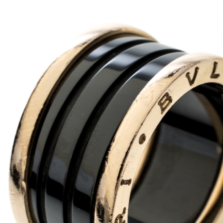 Pre Owned Bvlgari B.Zero1 Ceramic 18k Rose Gold 4-Band Ring Size 56