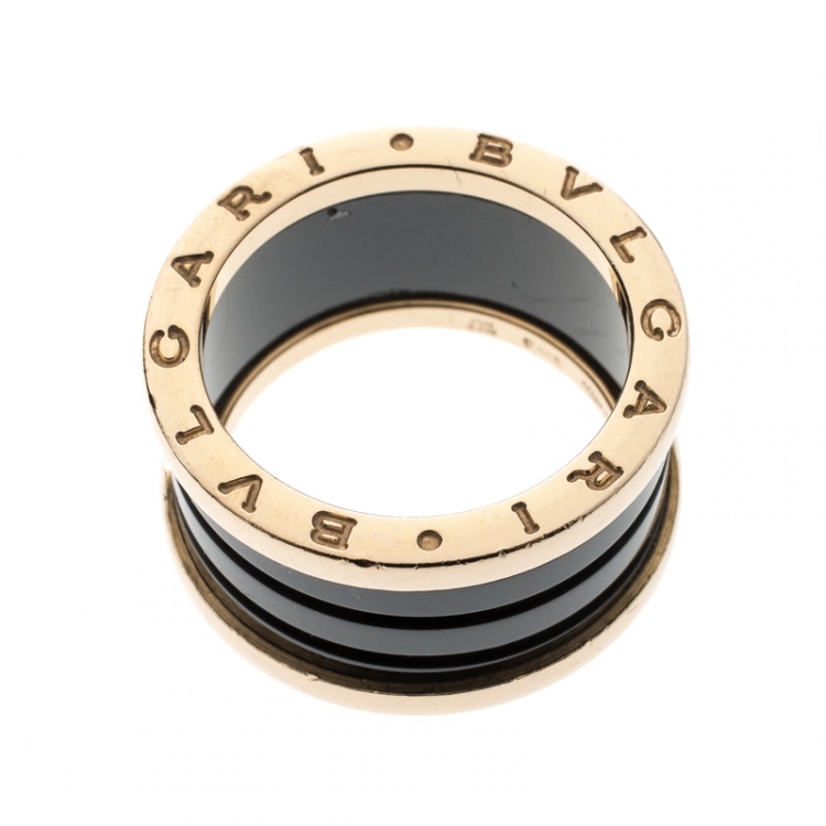 Pre Owned Bvlgari B.Zero1 Ceramic 18k Rose Gold 4-Band Ring Size 56