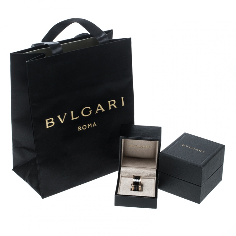 Pre Owned Bvlgari B.Zero1 Ceramic 18k Rose Gold 4-Band Ring Size 56