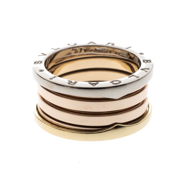 Pre Owned Bvlgari B.Zero1 4-Band 18k Three Tone Gold Ring Size 57
