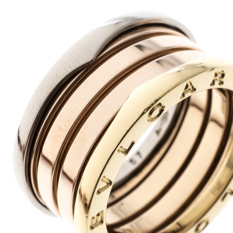 Pre Owned Bvlgari B.Zero1 4-Band 18k Three Tone Gold Ring Size 57