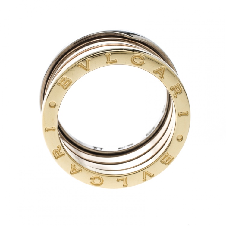 Pre Owned Bvlgari B.Zero1 4-Band 18k Three Tone Gold Ring Size 57