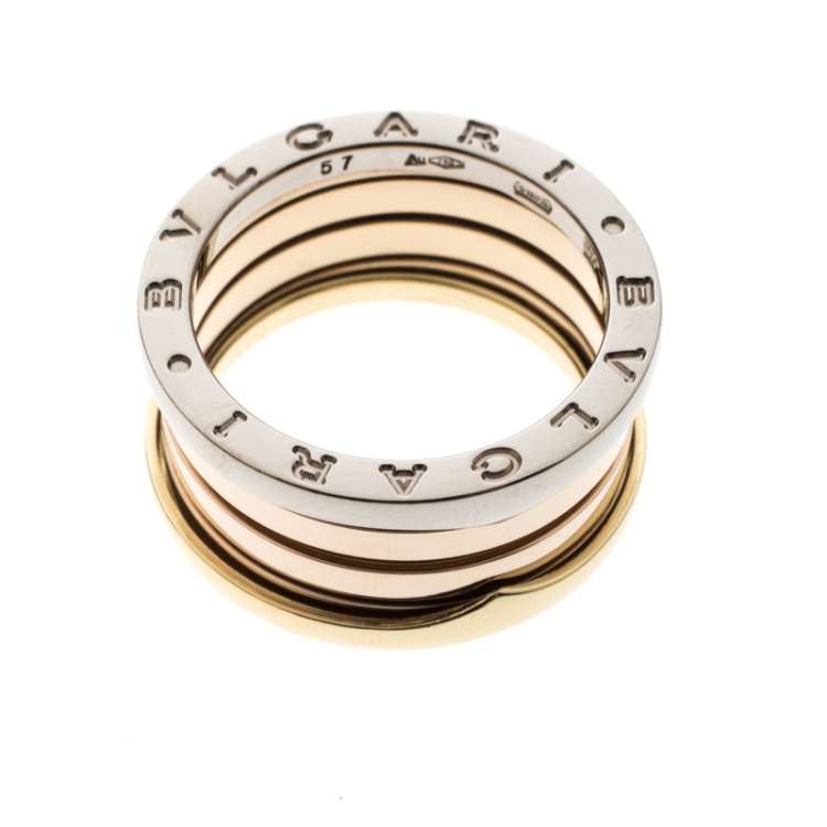 Pre Owned Bvlgari B.Zero1 4-Band 18k Three Tone Gold Ring Size 57