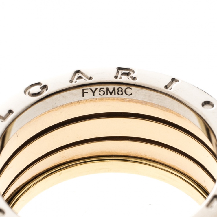 Pre Owned Bvlgari B.Zero1 4-Band 18k Three Tone Gold Ring Size 57