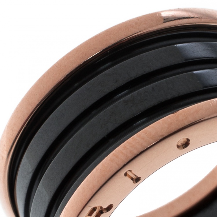 Pre Owned Bvlgari B.Zero1 4-Band Black Ceramic 18k Rose Gold Ring Size 59