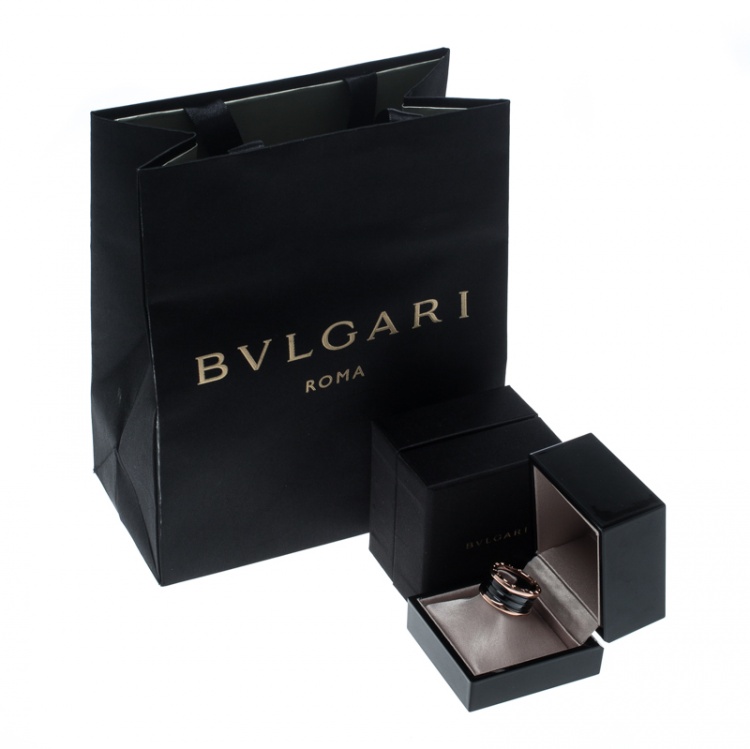 Pre Owned Bvlgari B.Zero1 4-Band Black Ceramic 18k Rose Gold Ring Size 59