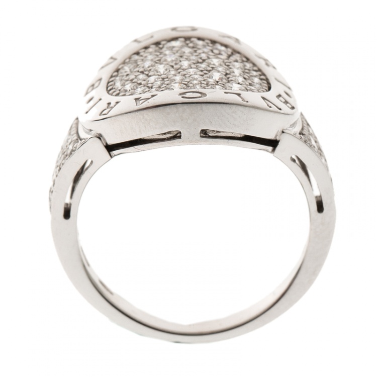 Pre Owned Bvlgari Pave Diamond 18k White Gold Cocktail Ring Size 56 
