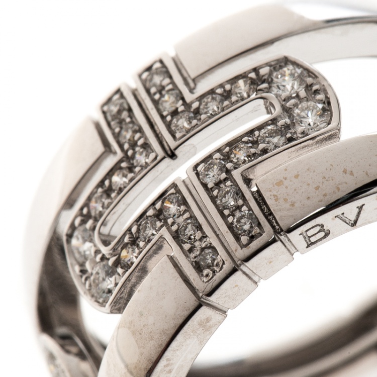 Pre Owned Bvlgari Parentesi Diamond 18K White Gold Band Ring Size 54 