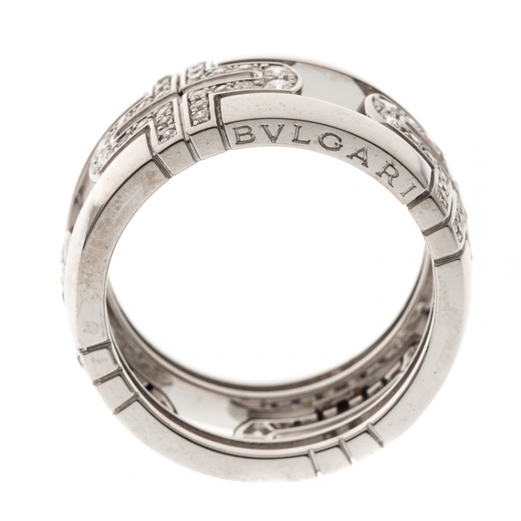 Pre Owned Bvlgari Parentesi Diamond 18K White Gold Band Ring Size 54 