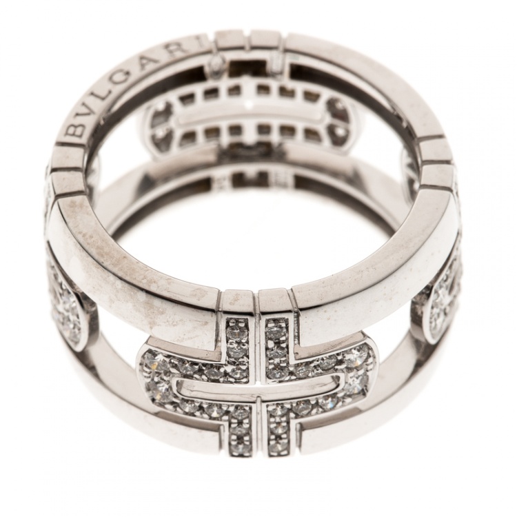 Pre Owned Bvlgari Parentesi Diamond 18K White Gold Band Ring Size 54 