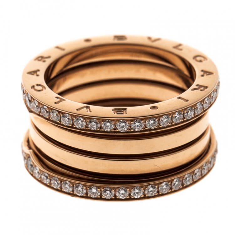 Pre Owned Bvlgari B.Zero1 Diamond 18K Rose Gold 4-Band Ring Size 57