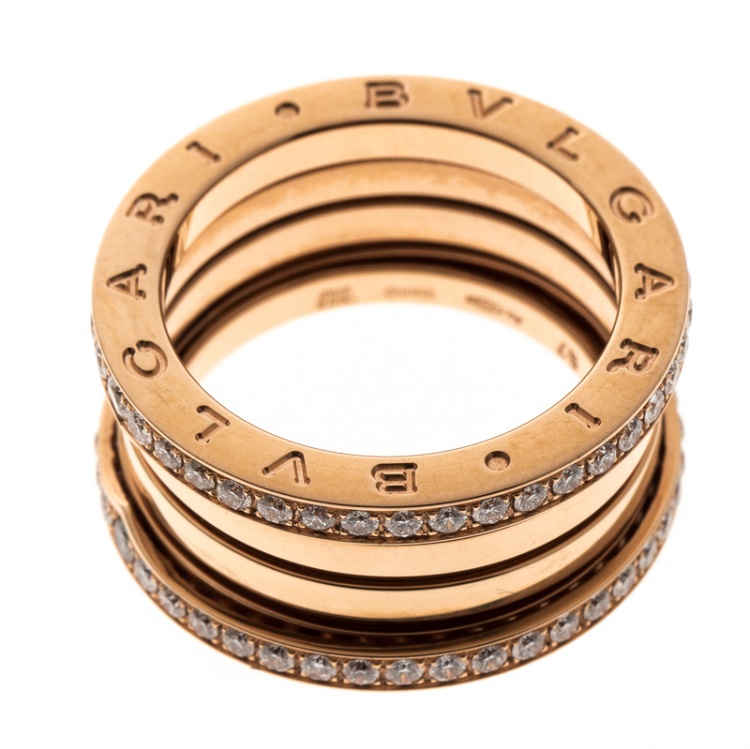 Pre Owned Bvlgari B.Zero1 Diamond 18K Rose Gold 4-Band Ring Size 57