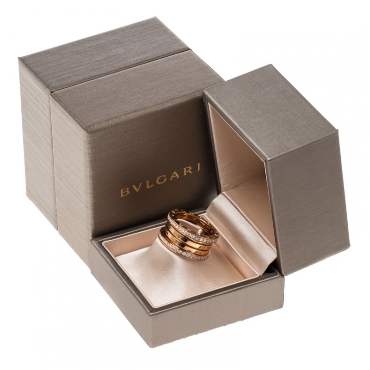 Pre Owned Bvlgari B.Zero1 Diamond 18K Rose Gold 4-Band Ring Size 57