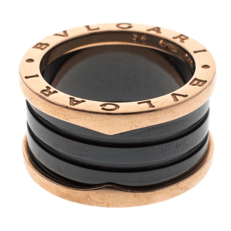Pre Owned Bvlgari B.Zero1 4-Band Black Ceramic 18k Rose Gold Ring Size 54