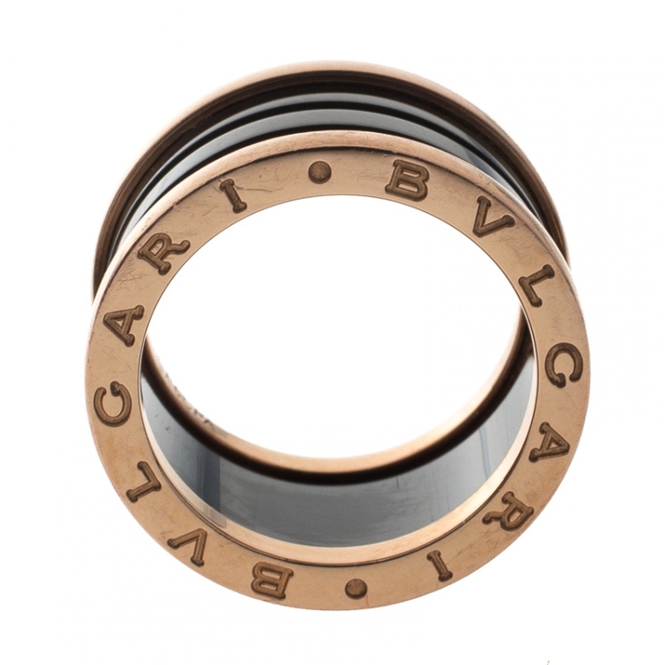 Pre Owned Bvlgari B.Zero1 4-Band Black Ceramic 18k Rose Gold Ring Size 54