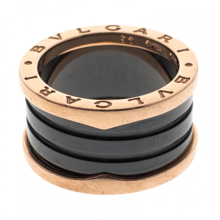 Pre Owned Bvlgari B.Zero1 4-Band Black Ceramic 18k Rose Gold Ring Size 54