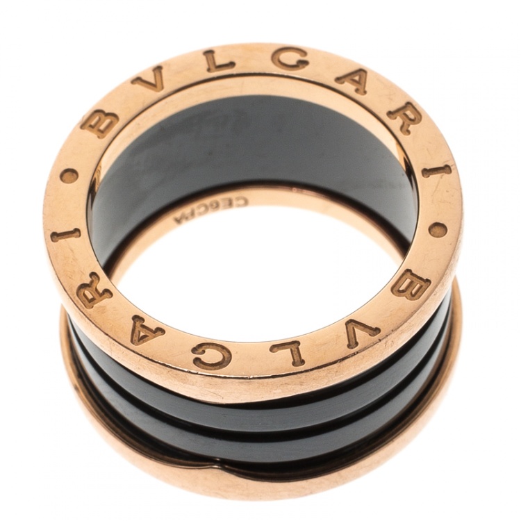 Pre Owned Bvlgari B.Zero1 4-Band Black Ceramic 18k Rose Gold Ring Size 54
