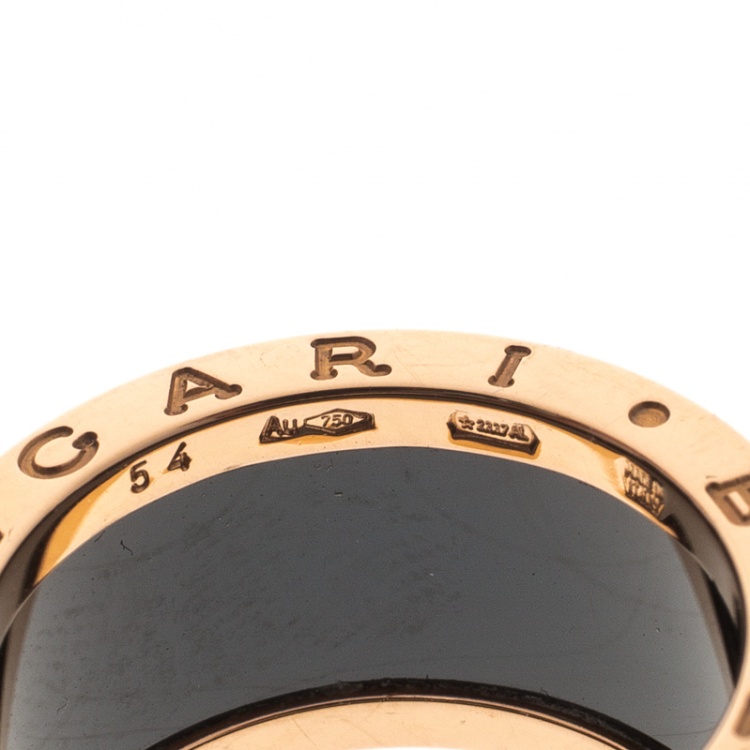 Pre Owned Bvlgari B.Zero1 4-Band Black Ceramic 18k Rose Gold Ring Size 54