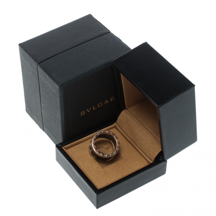 Pre Owned Bvlgari B.Zero1 4-Band Black Ceramic 18k Rose Gold Ring Size 54
