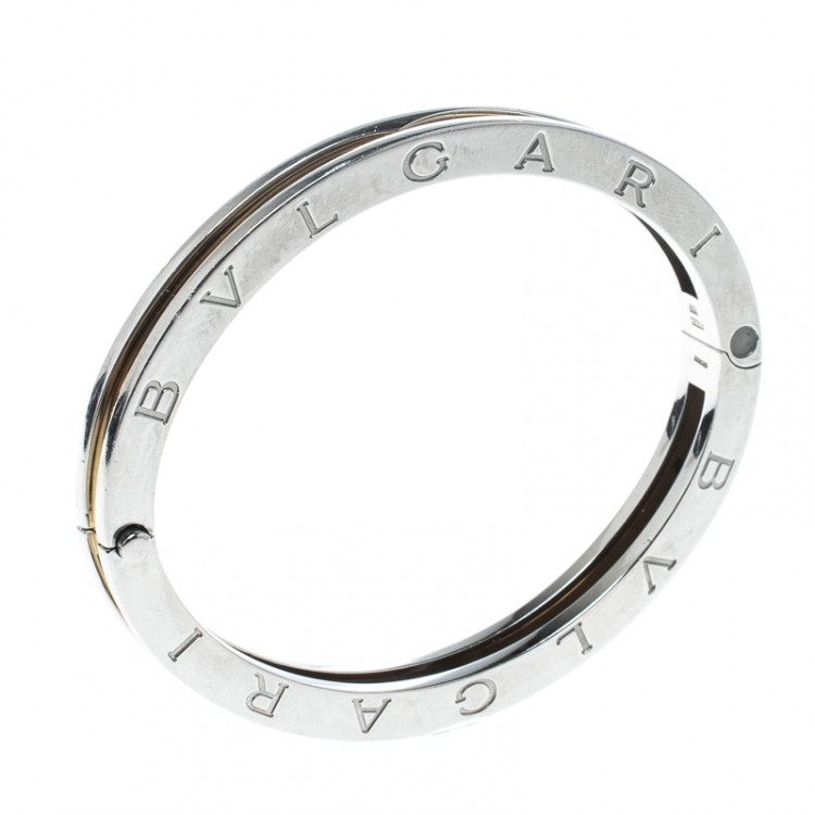 Pre Owned Bvlgari B.Zero1 Stainless Steel & 18K Yellow Gold Oval Bangle Bracelet