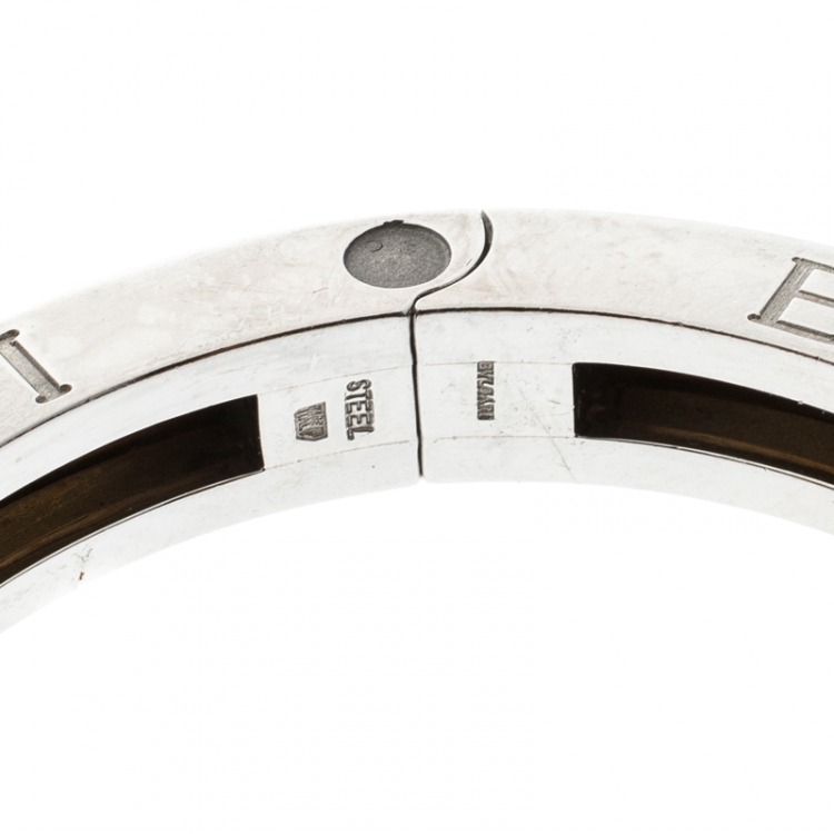 Pre Owned Bvlgari B.Zero1 Stainless Steel & 18K Yellow Gold Oval Bangle Bracelet