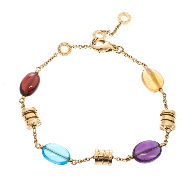 Pre Owned Bvlgari B.Zero1  Multicolored Gemstones Yellow Gold Bracelet