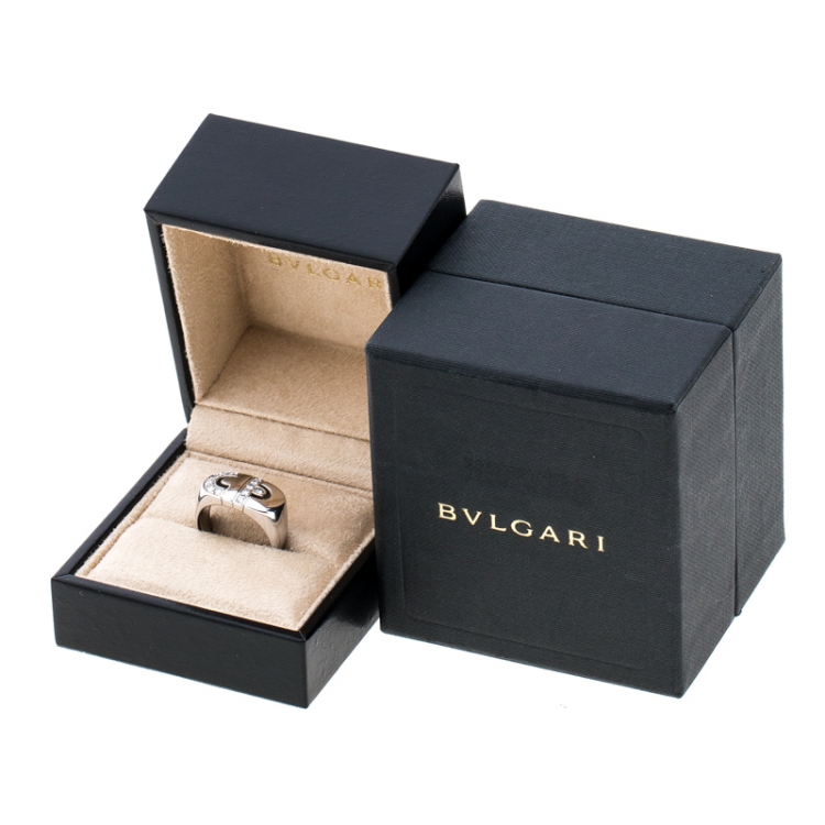 Pre Owned Bvlgari Parentesi Diamond 18k White Gold Ring Size 52
