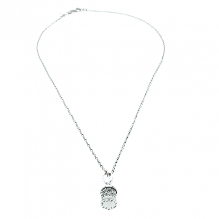 Pre Owned Bvlgari B.Zero1 Diamond 18k White Gold Charm Chain Necklace 