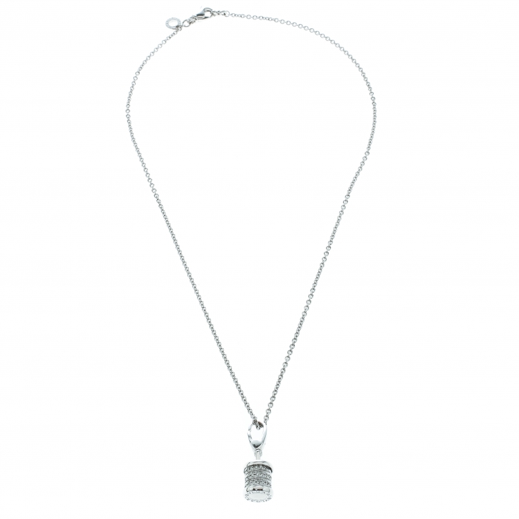 Pre Owned Bvlgari B.Zero1 Diamond 18k White Gold Charm Chain Necklace 