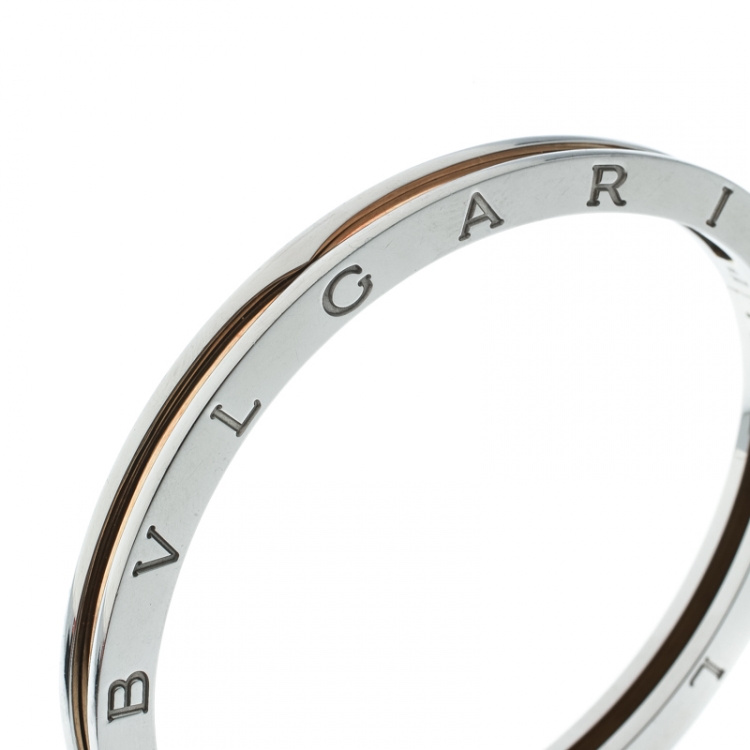 Pre Owned Bvlgari B.Zero1 Stainless Steel & 18K Yellow Gold Oval Bangle Bracelet