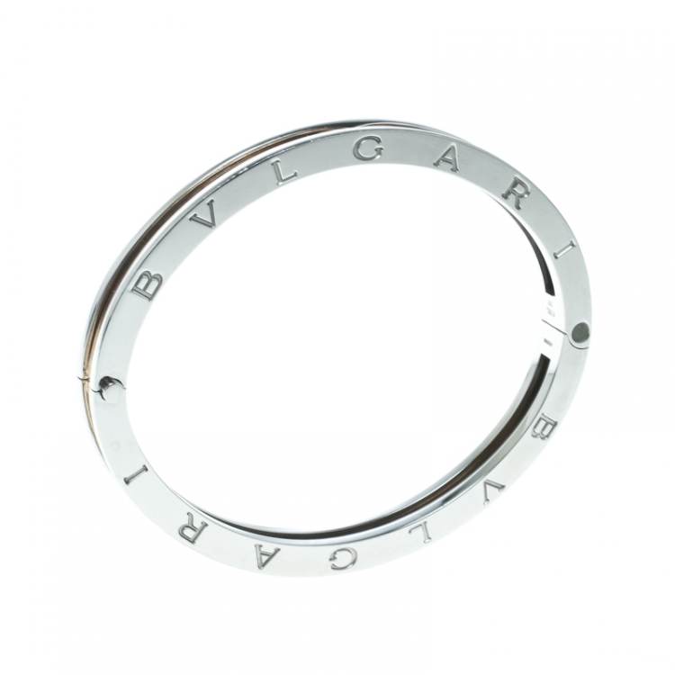 Pre Owned Bvlgari B.Zero1 Stainless Steel & 18K Yellow Gold Oval Bangle Bracelet