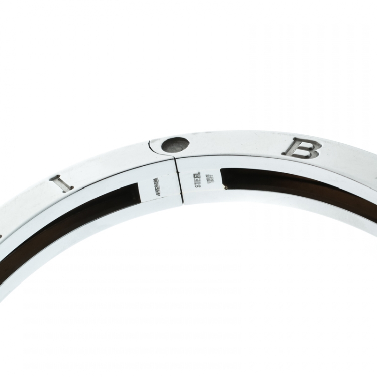 Pre Owned Bvlgari B.Zero1 Stainless Steel & 18K Yellow Gold Oval Bangle Bracelet