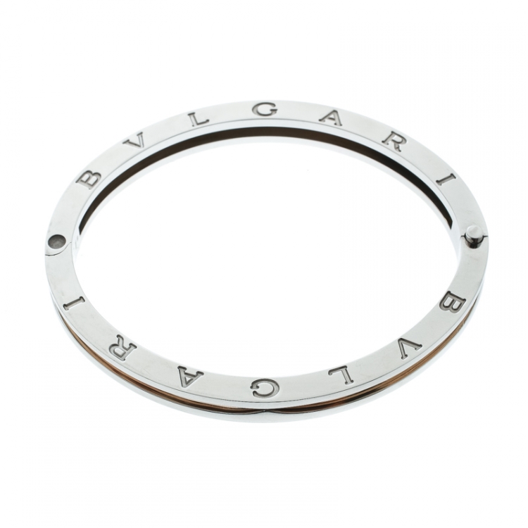 Pre Owned Bvlgari B.Zero1 Stainless Steel & 18K Yellow Gold Oval Bangle Bracelet