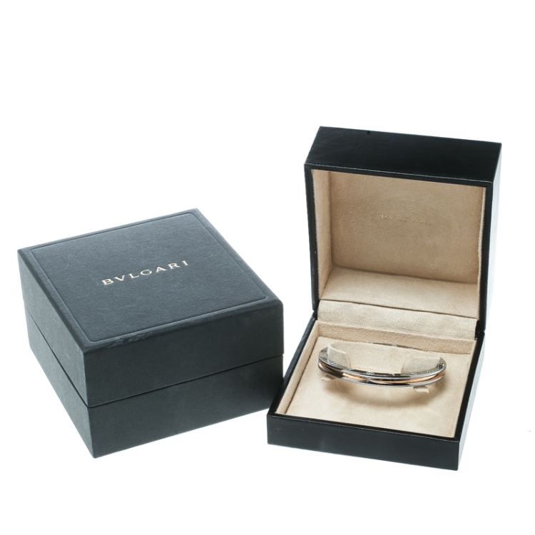 Pre Owned Bvlgari B.Zero1 Stainless Steel & 18K Yellow Gold Oval Bangle Bracelet
