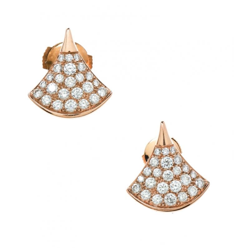 Pre Owned Bvlgari Divas' Dream Pave Diamonds 18k Rose Gold Stud Earrings