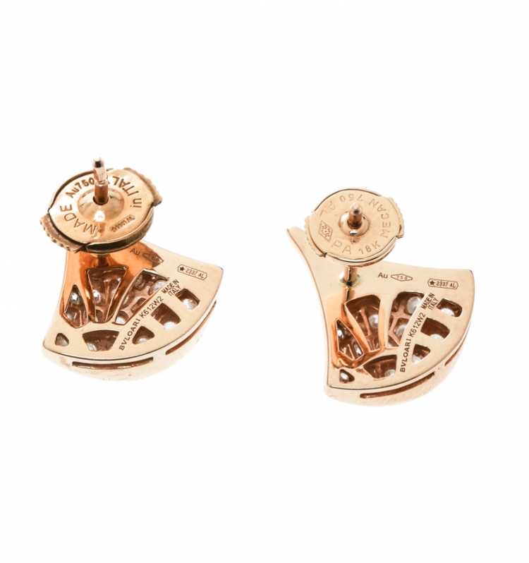 Pre Owned Bvlgari Divas' Dream Pave Diamonds 18k Rose Gold Stud Earrings