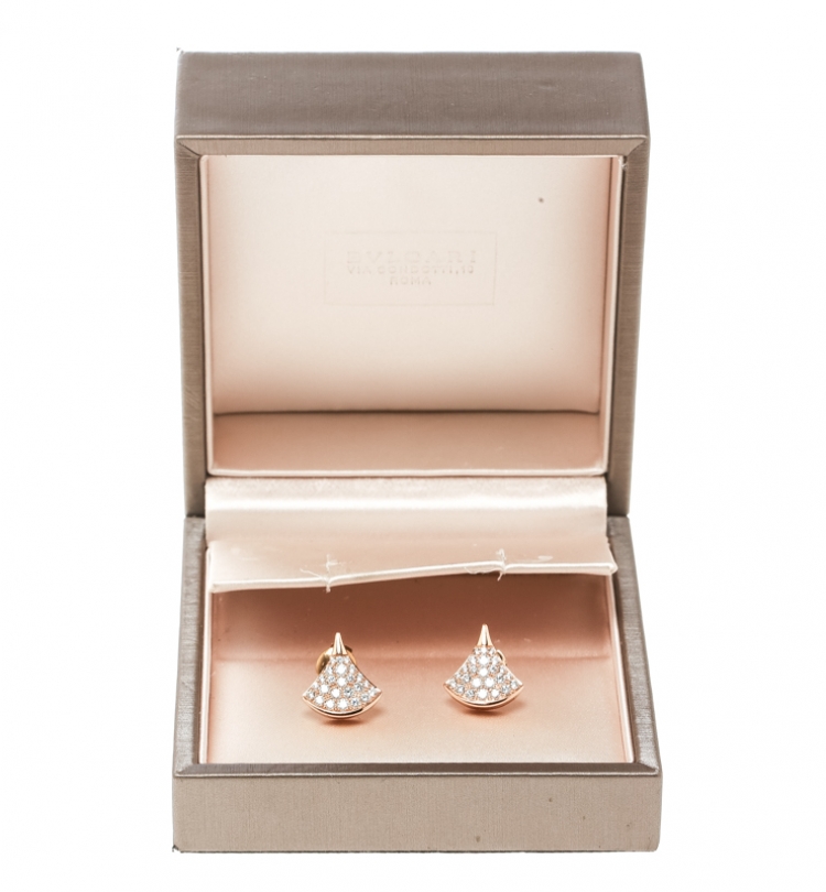 Pre Owned Bvlgari Divas' Dream Pave Diamonds 18k Rose Gold Stud Earrings