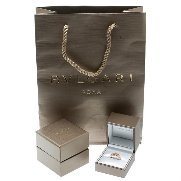 Pre Owned Bvlgari Bvlgari Pave Diamond 18k Rose Gold Ring Size 54